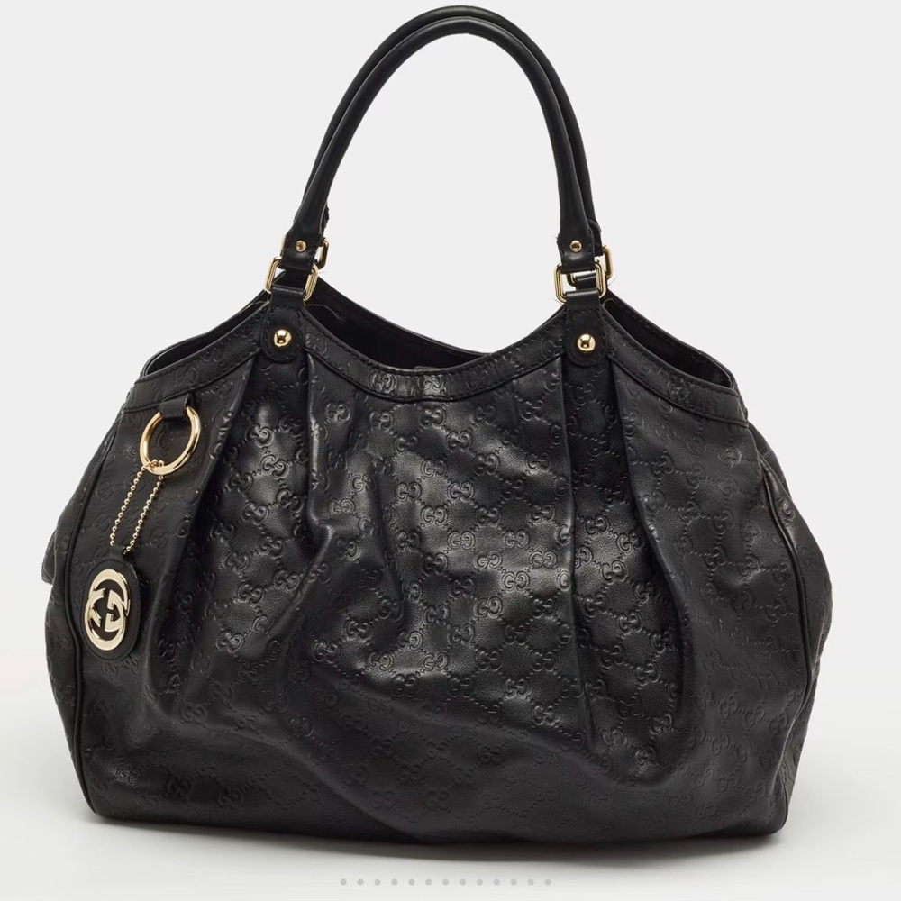 Authentic Gucci Black Guccissima Leather Large Sukey Tote